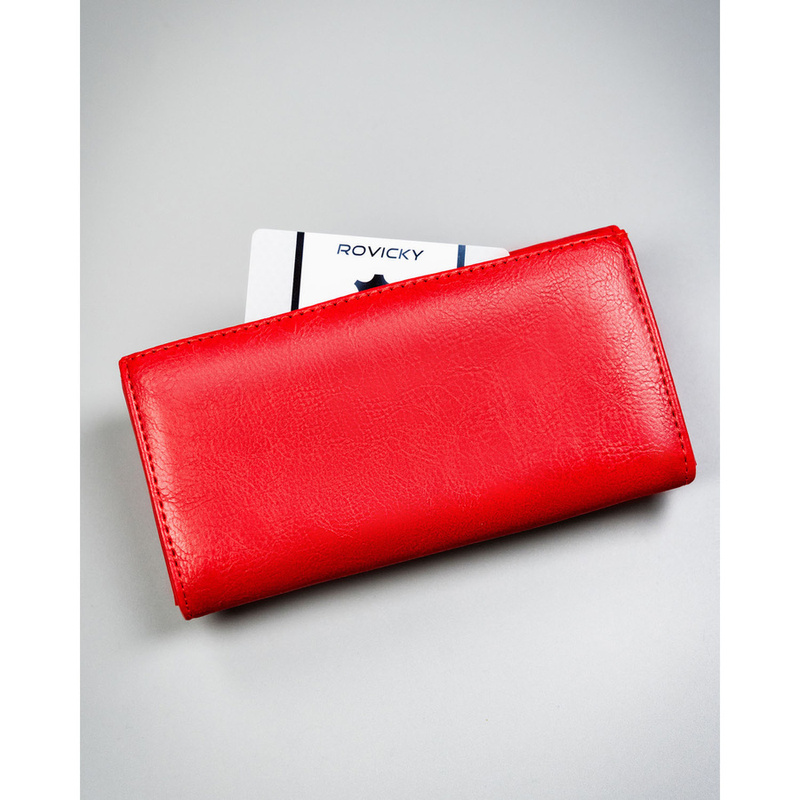 Czerwony, duży portfel damski ze skóry ekologicznej zamykany zatrzaskiem - 4U Cavaldi