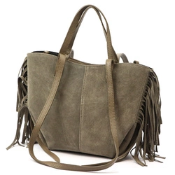 Vera Pelle damska shopperbag zamszowa torebka na ramię z frędzlami