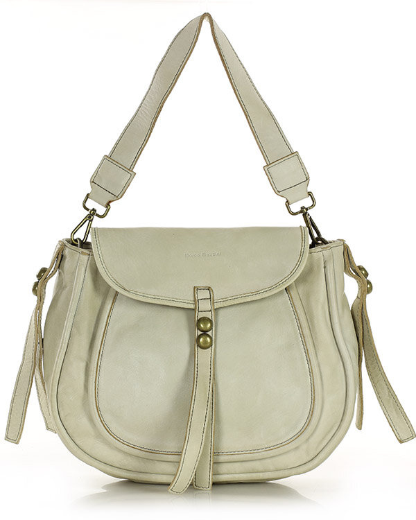 Marco Mazzini Torebka classic saddle bag ze skóry naturalnej na ramie beż taupe