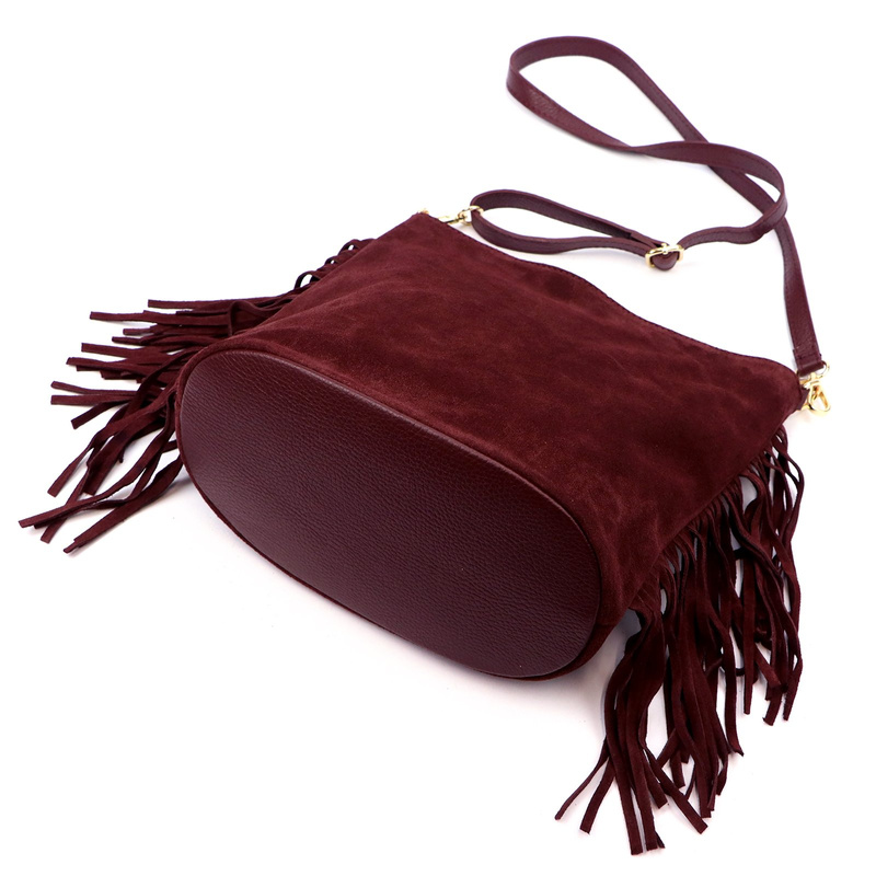 Vera Pelle damska listonoszka skóra naturalna zamszowa torebka z frędzlami