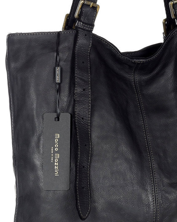 Torebka damska shopper z regulacją rączek skóra old pelle - MARCO MAZZINI czarny