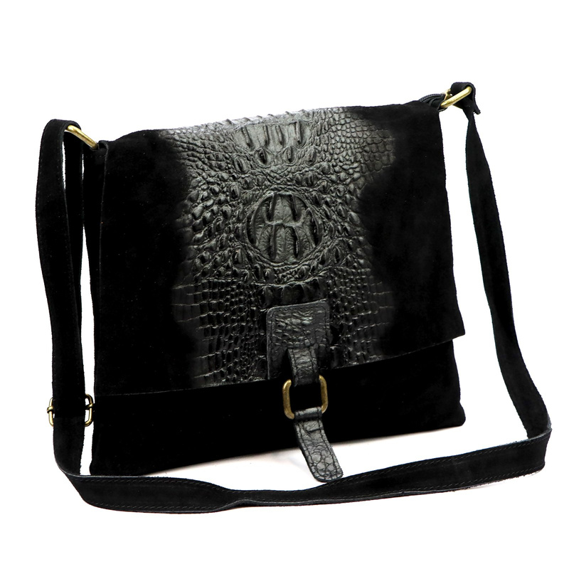 Vera Pelle damska listonoszka skórzana torebka na ramię skóra krokodyla