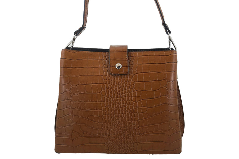 Torebka skórzana na ramię - CROCO - Brązowa jasna