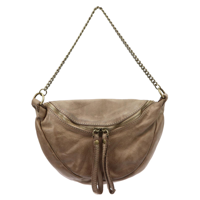 Skórzana Damska listonoszka z łańcuszkiem na ramię i z dopinanym paskiem