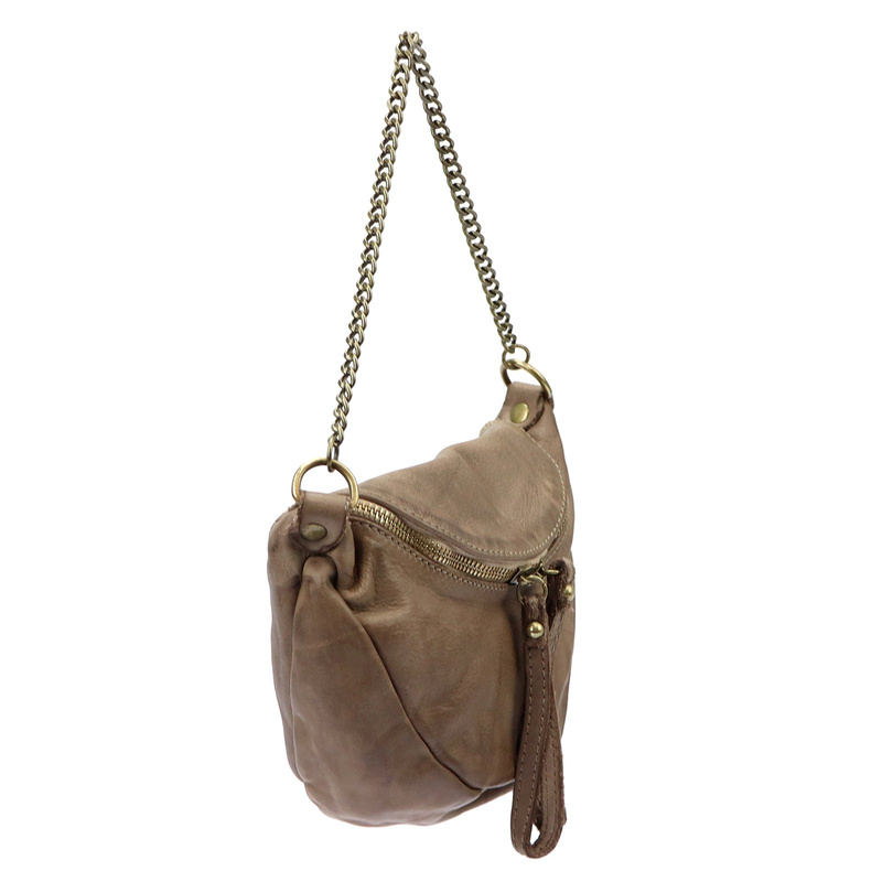 Skórzana Damska listonoszka z łańcuszkiem na ramię i z dopinanym paskiem