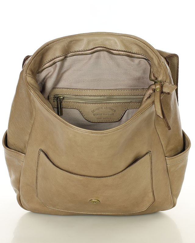 Plecak skórzany handmade z kieszeniami  - MARCO MAZZINI beż cappuccino