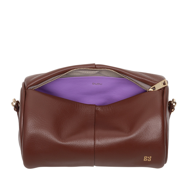 Skórzana damska mała torebka na ramię z łańcuszkiem kształt tuby DUDU