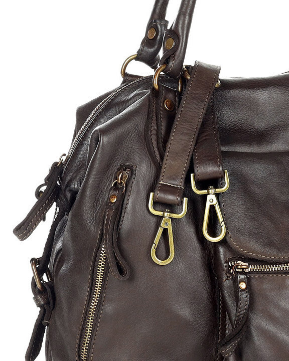 Torba biznesowa bowling retro bag skórzana - MARCO MAZZINI ciemny brąz caffe
