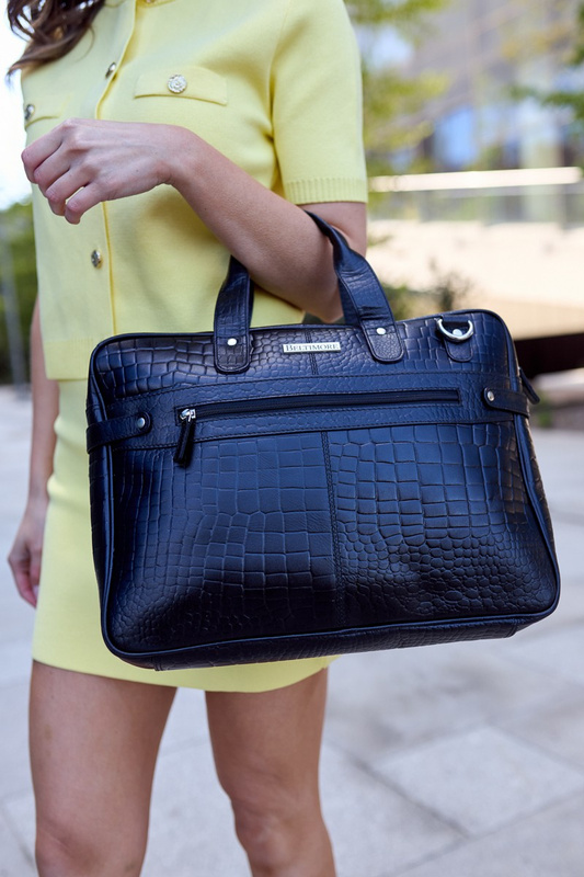 Torba skórzana elegancka croco laptop 15"6 aktówka czarna A4 S17