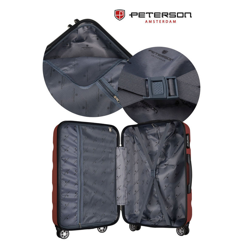 Bordowa walizka z tworzywa ABS+ wyposażona w szyfrowany zamek - Peterson