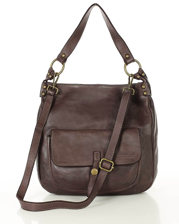 Torebka worek skóra naturalna hobo bag - MARCO MAZZINI brąz
