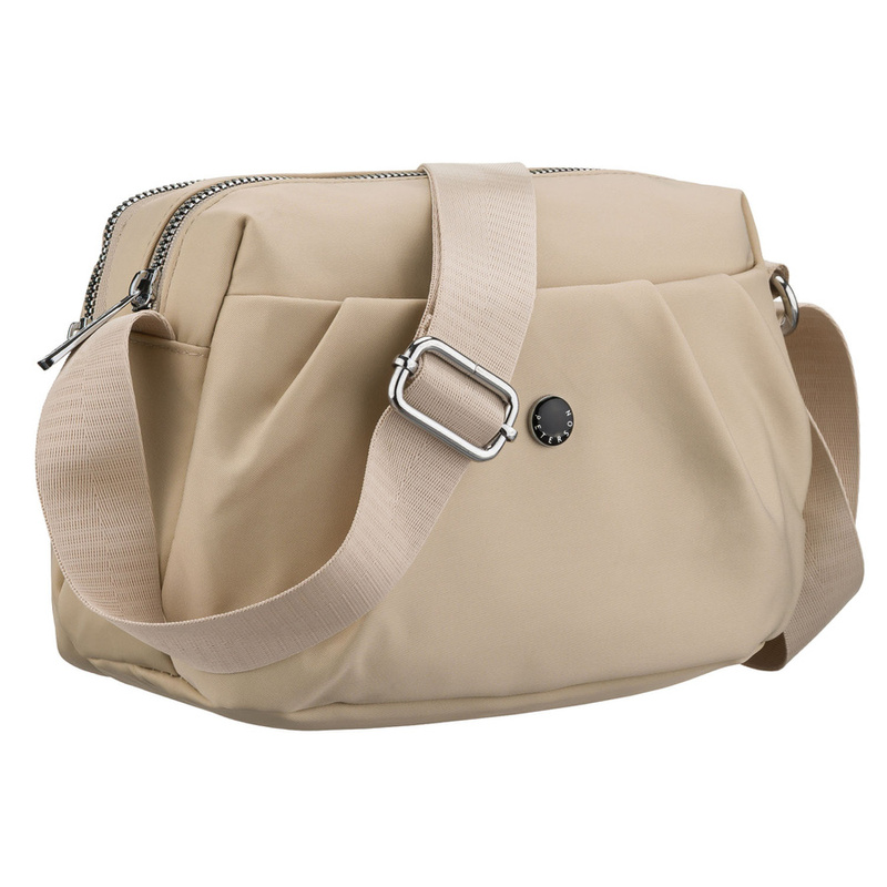 Listonoszka damska z poliestru w kolorze ecru, dwukomorowa z zewnętrzną kieszonką - Peterson