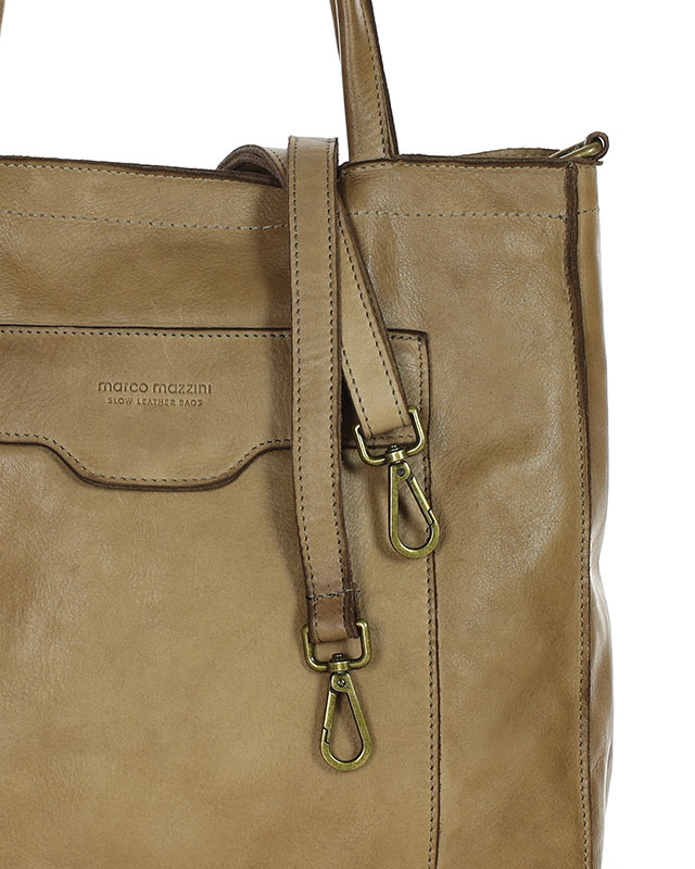 Torba shopper beżowa z kieszeniami skóra naturalna – MARCO MAZZINI