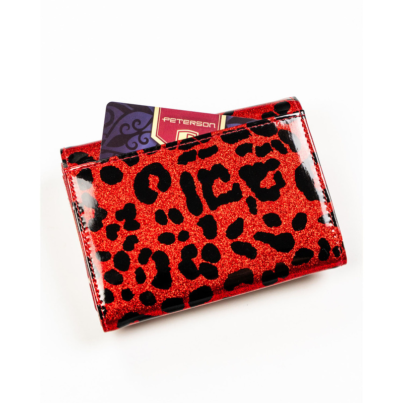 Czerwony portfel damski ze skóry ekologicznej i naturalnej w cętki - Peterson