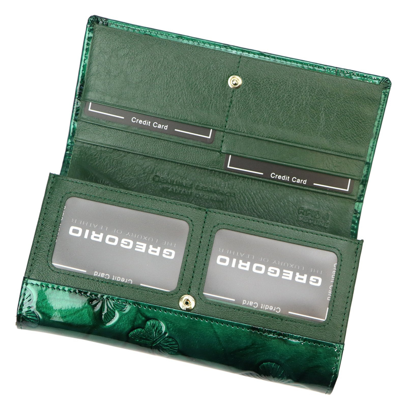 Gregorio damski portfel podłużny skórzana duża portmonetka w motyle