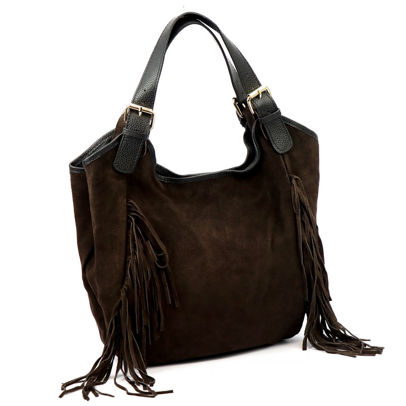 Zamszowa shopperbag Damska torebka ze skóry naturalnej dwie komory Luka