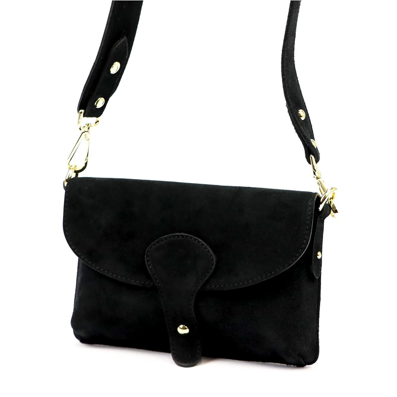 Vera Pelle damska listonoszka na ramię skóra naturalna torebka zamszowa