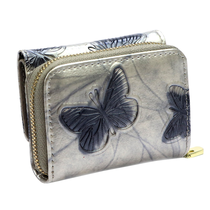 Gregorio mały portfel damski skóra naturalna lakierowana portmonetka motyle
