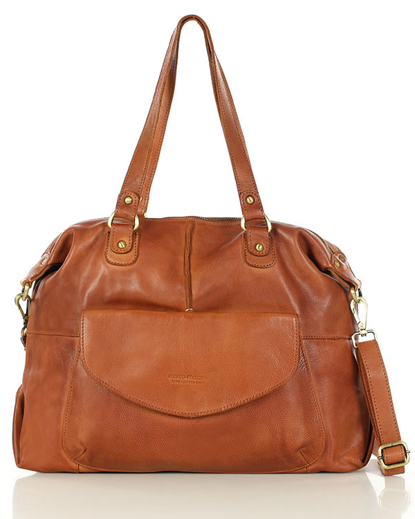 Shopper bag torebka skórzana A4 do pracy - MARCO MAZZINI brąz camel