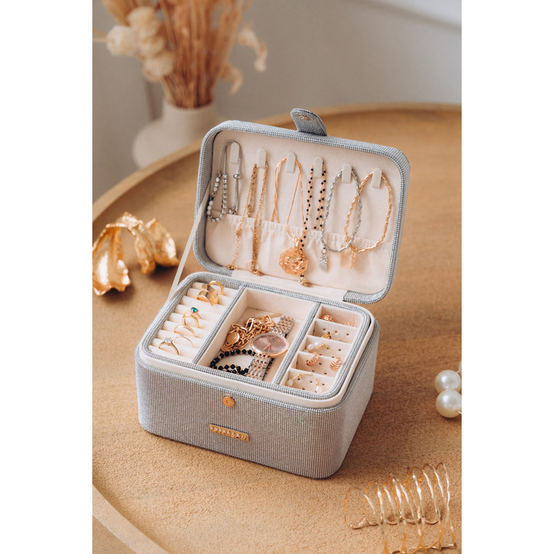 Szara szkatułka na biżuterię zamykana zamkiem magnetycznym - Peterson