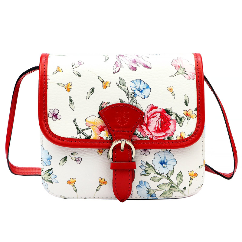 Skórzana damska listonoszka torebka przez ramię w kwiaty Gregorio