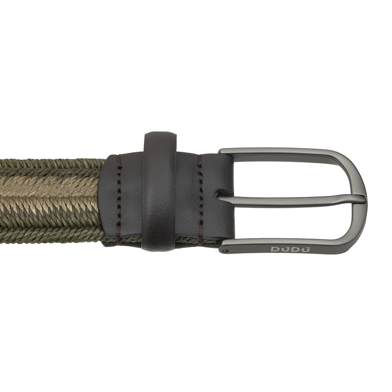 DuDu pasek do spodni męski z lnu i skóry naturalnej klasyczna klamra