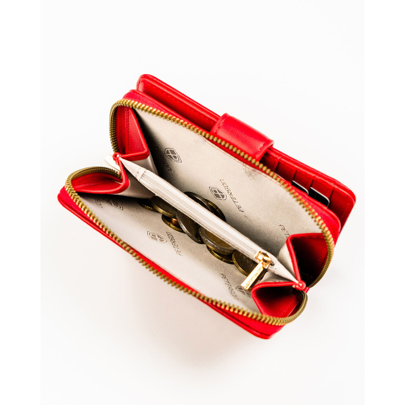 Czerwony, pionowy portfel damski ze skóry ekologicznej, mieszczący dowód rejestracyjny - Peterson