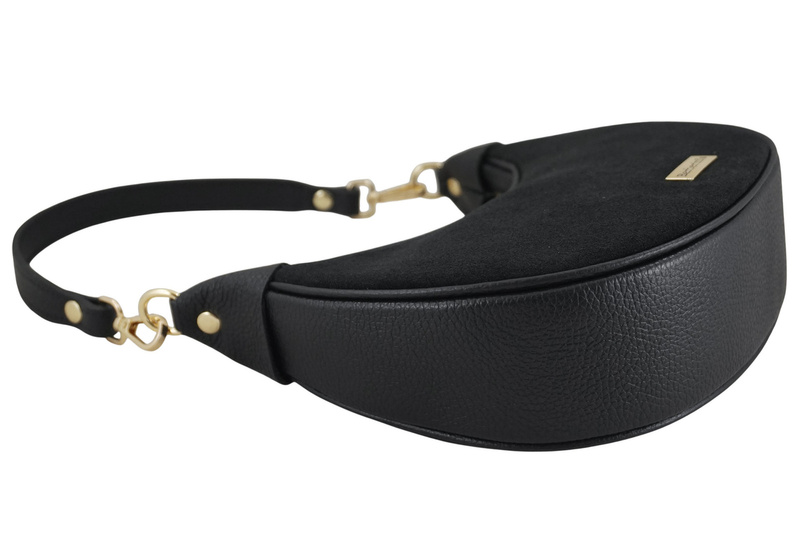 Subtelna mini torebka z miękkim zamszem i złotymi detalami - Czarna