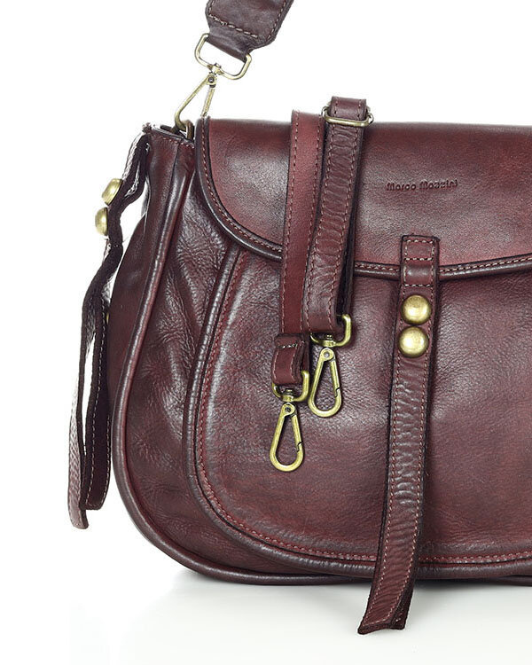 Marco Mazzini Torebka classic saddle bag ze skóry naturalnej na ramie bordowa