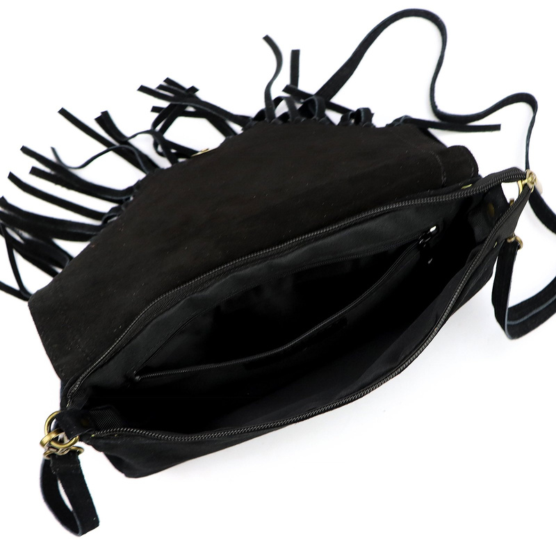 Zamszowa skórzana damska listonoszka z frędzlami torebka na ramię Luka