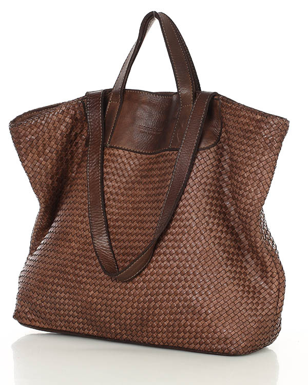 Torba damska pleciona shopper & shoulder leather bag MARCO MAZZINI brąz