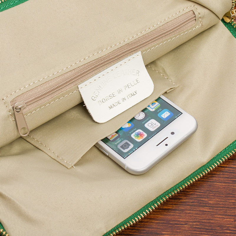 Skórzany plecak damski torba 2w1 elegancki A4 włoski pojemny zielony Vera Pelle S40