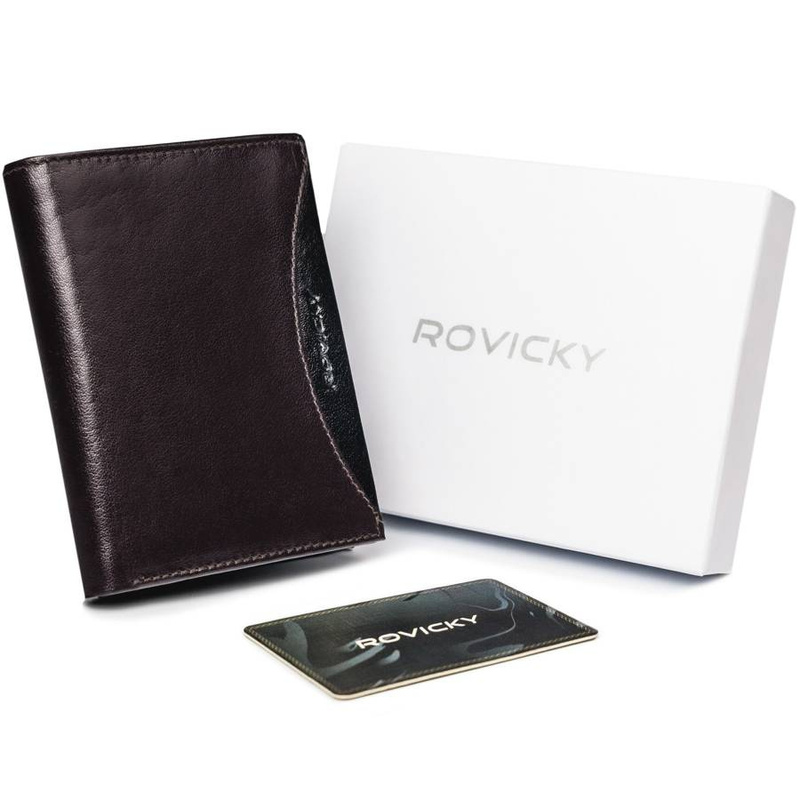 Skórzany pionowy duży portfel z RFID od Rovicky