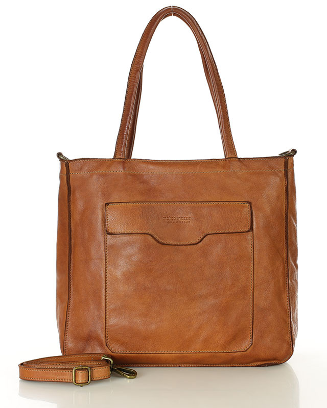 Torba shopper brązowa camel z kieszeniami skóra naturalna – MARCO MAZZINI