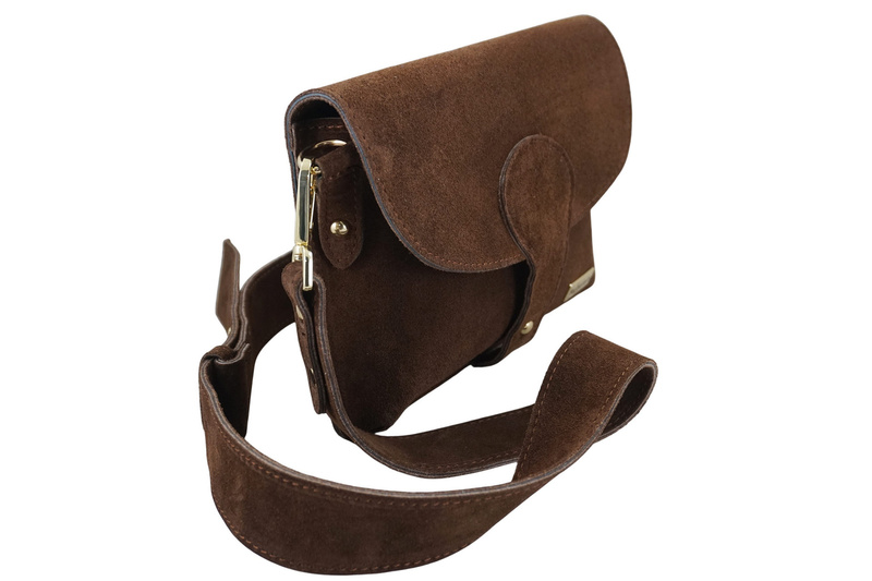 Zamszowa listonoszka na szerokim pasku - Brązowa