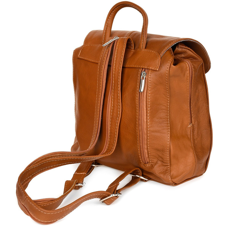 Plecak skórzany damski z klapą solidny Beltimore koniak S41