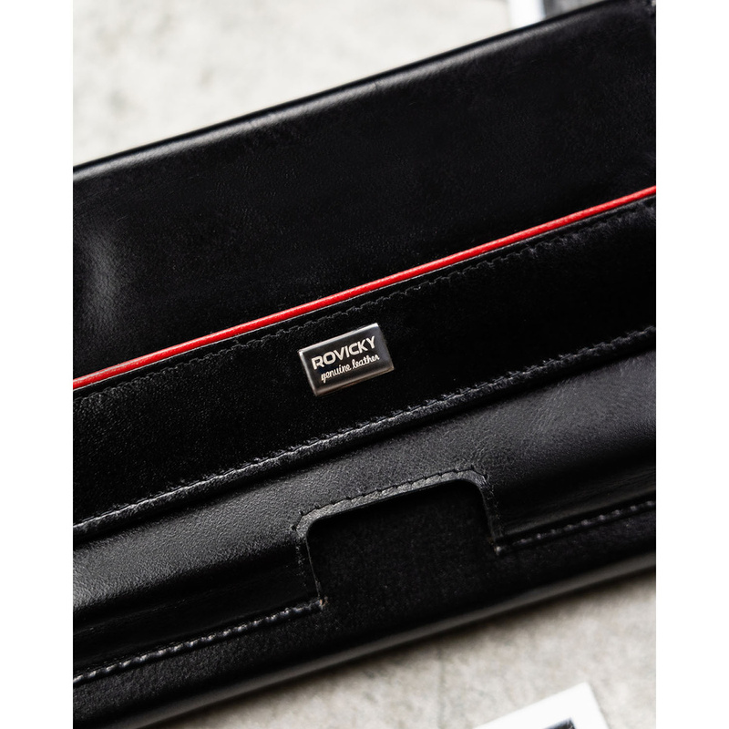 Skórzana, czarna saszetka męska z systemem RFID - Rovicky