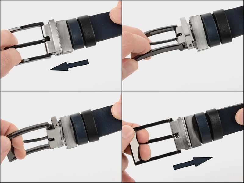 Beltimore pasek męski skórzany dwustronny czarno-szary W11 : Kolory - czarny, Rozmiar pasków - r.85-100 cm