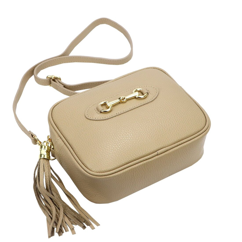 Luka damska listonoszka skóra naturalna torebka z brelokiem z frędzlem