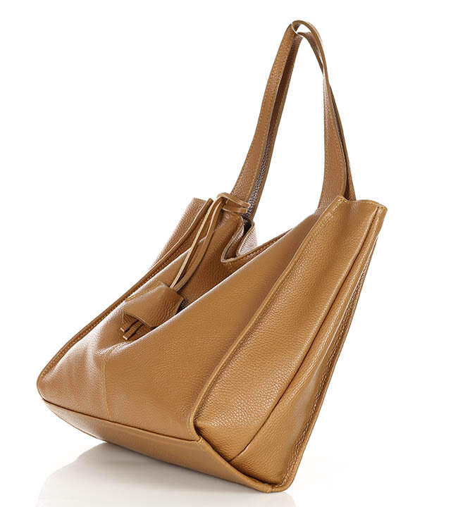 Modna torebka damska skórzany shopper bag - MARCO MAZZINI Portofino Max camel