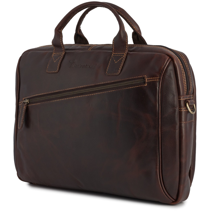 Torba męska skórzana na ramię laptopa duża ciemno-brązowa biznesowa Beltimore N01