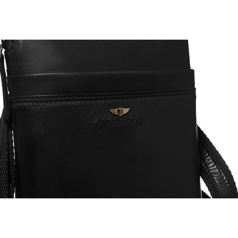 Praktyczna listonoszka męska ze skóry naturalnej w czarnym kolorze z kieszeniami zewnętrznymi - Peterson