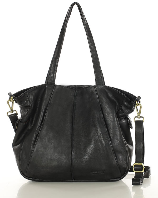 Miękka torebka skórzana shopperka na ramię - MARCO MAZZINI - czarna