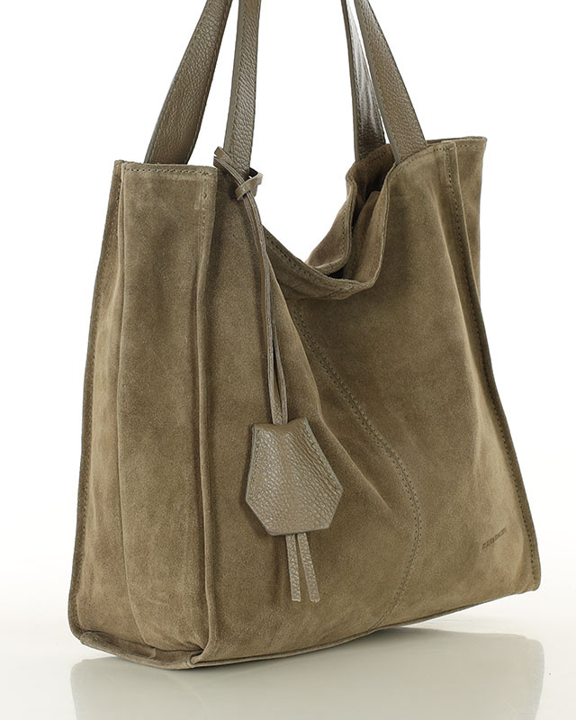 Beżowa torba zamszowa ze skóry typu shopper - MARCO MAZZINI