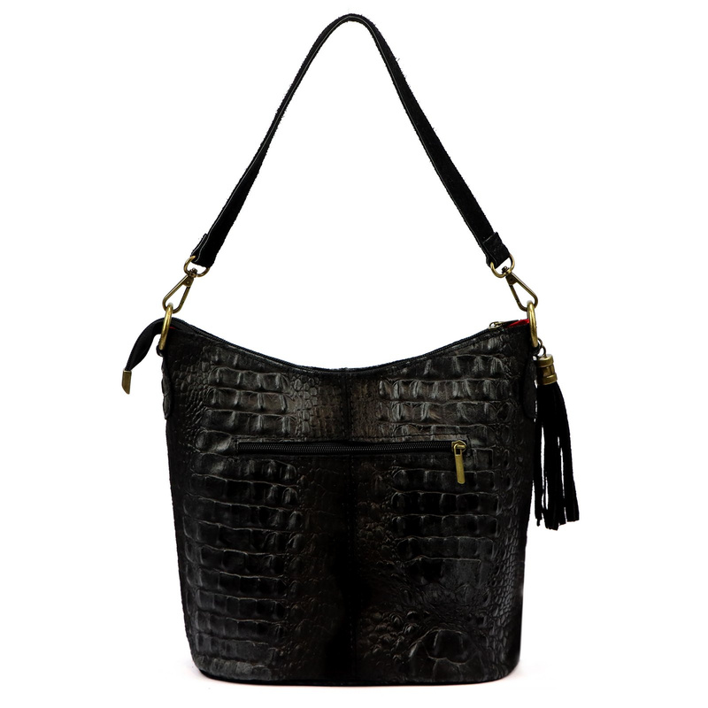 Luka damska listonoszka skóra naturalna wzór krokodyla z kieszeniami