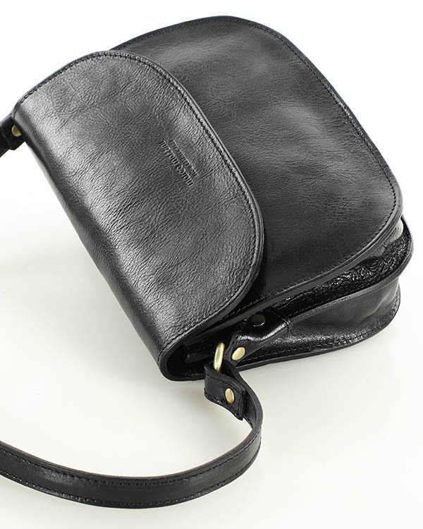 Czarna skórzana torebka saddle bag półksiężyc sztywna skóra - MARCO MAZZINI