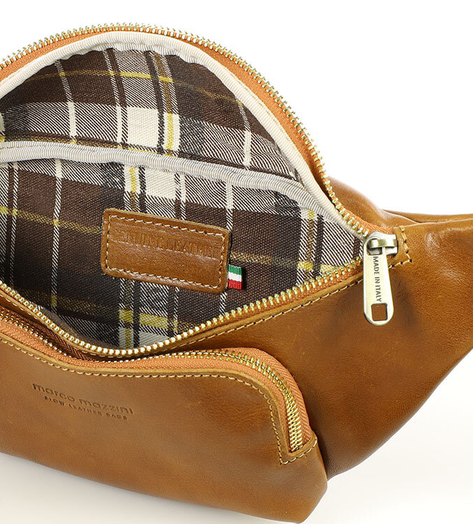 Torebka nerka na szerokim pasku skórzana premium pelle - MARCO MAZZINI camel
