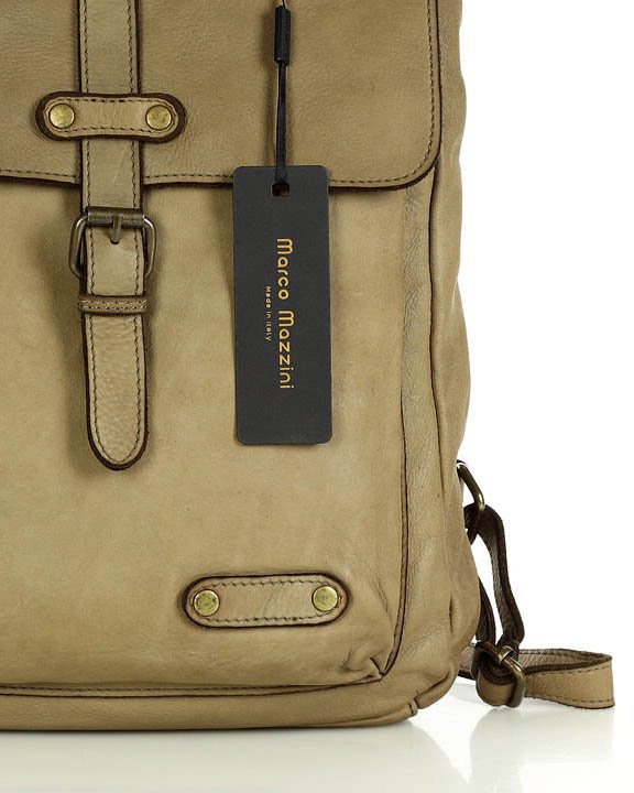 MARCO MAZZINI Miejski plecak skórzany w stylu old look handmade leather beżowy cappuccino