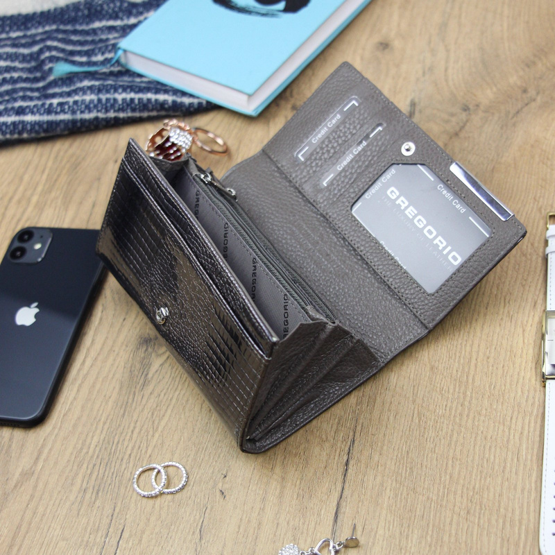 Gregorio damski portfel skóra naturalna duża portmonetka skóra krokodyla