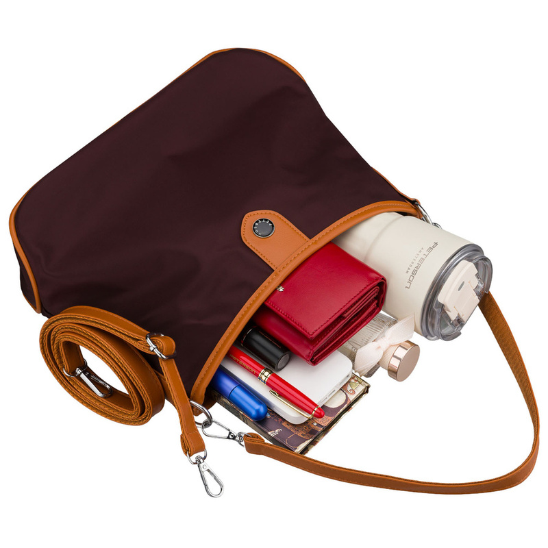 Miejska torebka damska z poliestru i skóry ekologicznej w bordowym kolorze, jednokomorowa - Peterson